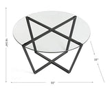 Mango Steam Table Basse Rond en Verre, Dessus Clair et Base Noire