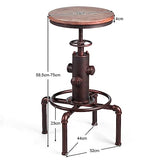 LIFEZEAL Tabouret de Bar Industriel, Hauteur Réglable 59,5-75CM, Tabouret Cuisine Rond Pivotant 360° avec Repose-Pieds, Siège en Pin 33x33CM, Support en Tube de Fer avec Charge de 150 KG, Bronze