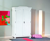 Inter Link – Armoire fonctionnelle – 2 portes – 5 niches – Avec penderie – Armoire en pin massif – Blanc vernis – Largeur :104cm Profondeur :56cm Hauteur : 180cm – Hedda