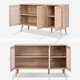 Buffet de Rangement en cannage 120x39x70cm - Bohème - 2 Niveaux. 3 Portes. Pieds scandinaves