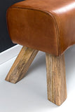 FineBuy Banc Bois Massif Cuir 90 x 43 x 30 cm Style rétro | Rembourré Banc | Banc en Cuir Salle à Manger Brun | Petit Banquette de lit Cuir véritable Banc Couloir