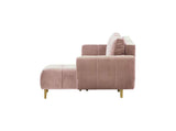 Loungitude Canapé d'angle réversible, convertible en  velours rose et pieds bois clair avec coffre