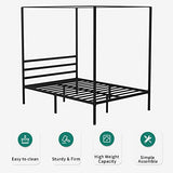 YITAHOME Cadre de lit à baldaquin en métal avec Plateforme de 35,5 cm et tête de lit intégrée. Support de Matelas à Lattes métalliques, sans sommier, Noir, Taille King