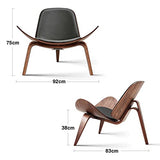 Rimdoc Chaise de salon moderne à coquille du milieu du siècle, fauteuil de salon en simili cuir, meubles scandinaves en bois, chaise de détente pour chambre à coucher