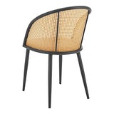 [en.casa] Lot de 2 Chaises de Salle à Manger Cuisine Design Siège Simili Dossier Rotin Pieds en Métal 82 x 56 x 55 cm Marron Noir