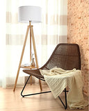 Tomons Lampadaire Trépied en Bois, Lampe sur Pied avec Tablette et Ampoule E27 8W, Abat-Jour en Tissu Blanc, Style Scandinave, Moderne Nordique pour Salon, Chambre, Bureau