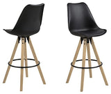 Marque Amazon - Movian Arendsee - Lot de 2 tabourets de bar, 55 x 48,5 x 111,5 cm (longueur x largeur x hauteur), Noir/ pieds en hévéa finition chêne huilé