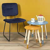 THE HOME DECO FACTORY Lot de 2 Tables Basses Gigognes Rondes Bicolore Bleu Jaune, Bois d'ingénierie, Small 33 x 40 cm-Tall 43 x 48 cm