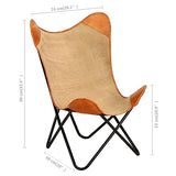 vidaXL Chaise Papillon Chaise de Salon Chaise de Salle de Séjour Chaise de Chambre à Coucher Chaise de Maison Intérieur Marron Cuir Véritable et Toile