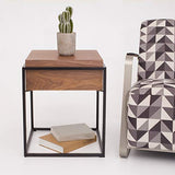 Marque Amazon - Rivet - Table d'appoint à 1 tiroir, en noyer et à structure en métal noir, 43 x 43 x 52 cm