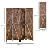 HOMCOM Paravent intérieur 4 Panneaux 182 x 170 cm Style campagnard Chic - séparateur de pièce avec croisillons - Bois de Paulownia Noyer