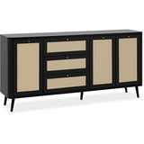 HOMIFAB Buffet cannage et Effet Bois Noir 175 cm - Padang