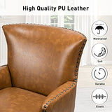 Fauteuil d'appoint en similicuir avec accoudoirs pour salon fauteuil canapé simple en cuir moderne avec garniture cloutée chaise d'appoint à oreilles en cuir végétalien canapé de salon Brown
