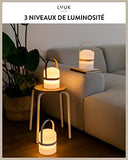 LUUK LIFESTYLE Lampe de table LED design rechargeable sans fil avec poignée, lampe de jardin portable, luminosité réglable trois positions, étanche IP44, autonomie jusqu'à 72 heures, anse bois