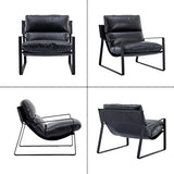 Wahson Fauteuil de Salon Confortable en Similicuir, Chaise Relaxant avec Siège Épais, Fauteuil Lounge de Structure Métal, Chaise Loisirs pour Salon et Chambre, Noir