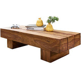 FineBuy Table Basse Bois Massif Sheesham Table de Salon 120 x 30 x 45 cm | Table d'appoint Style Maison de Campagne | Meubles en Bois Massif Naturel Table de Sofa |