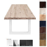 COMIFORT Table à Manger - Meuble de Salon Bureau Bureau Robuste et Moderne en Chêne Massif Blanchi avec Côté Ondulé, Pieds en Acier Blanc en U (220x100 cm)