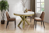 WFL GROUP Table à Manger Ronde Extensible - Table Style Loft avec Pieds en Métal - Table Blanche Marbre Style Industriel pour Le Salon Séjour - Gain de Place - Doré - Marbre Blanc - 120 cm