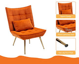 Wahson Fauteuil de Relaxation en Velours Fauteuil d'appoint avec Repose-Pieds Rembourés Chaise de Loisir Scandinave pour Salon Chambre, Orange