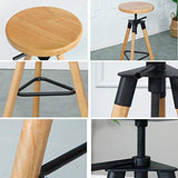 HXSM Tabouret De Bar Pivotants Tabourets De Cuisine en Bois Massif Hauteur Réglable Tabouret De Comptoir Chaise De Salle À Manger Ronde Industrielle Hauteur D’Assise De 65-75CM