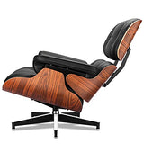 Fauteuil et Ottoman de mi-siècle, Chaise Moderne au Design Classique, Bois de Palissandre en Cuir à Grain supérieur, Version Grande