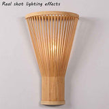 QJUZO E27 Lampe Murale Bambou Osier Rotin Ventilateur Abat-Jour Applique Murale Moderne Classique Luminaire Murale Chambre Décoration pour Intérieur Salon Couloir (Pas D'ampoule)