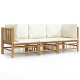 lvssiao Salon de jardin 3 pièces avec coussins blanc crème en bambou solide pour un usage quotidien