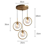 HJXDtech Suspension Lustre Industrielle Vintage, Plafonnier Lampe en Laiton avec Abat-jour en Verre,Luminaire Suspendu loft Moderne pour Cuisine Chambre Salon (3 Lumières-Clair)