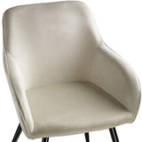 TecTake 800845 Chaise de Salle à Manger 1 Place Effet Velours Scandinave Pieds en Acier Noirs Élégant avec Accoudoirs – Diverses Couleurs (Crème)