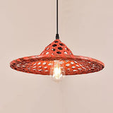 Lampe à Suspension de Style Chinois Chapeau de Paille Rouge Abat-Jour Lampe à Suspension en Bambou Tissage en Osier E27 Lustre Tissé à La Main Lampe Suspendue Au Plafond avec Cordon Réglable pour Sall
