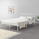 Cadre de Lit en Métal Solide Sommier à Lattes Robuste Lit Double Acier Laqué 160 x 200 cm Blanc Mat