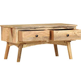vidaXL Bois de Manguier Massif Table Basse Table d'Appoint avec 2 Tiroirs Table de Salon Table de Canapé Salle de Séjour Maison Intérieur 82x52x42 cm