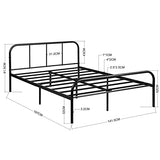 H.J WeDoo Cadre de lit en Métal Design pour 2 Personnes Cadre de Structure Métallique avec 10 Pieds en Métal et Sommier Intégré 198x142cm - Noir