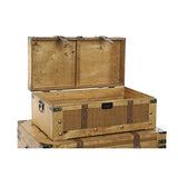 Wadiga Set de 3 Malles de Rangement Bois et Toile Marron