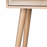 Console en cannage 100x29x81cm - Bohème - 1 tiroir.1 Espace de Rangement. Pieds scandinaves en Bois. 1 poignée
