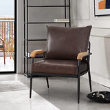 CLIPOP Fauteuil rétro Moderne avec Cadre en métal et Coussin en Cuir synthétique pour Salon, Chambre à Coucher, Salon (Marron foncé)