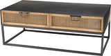 Destock Meubles Table Basse Noir 2 tiroirs cannage rotin Pieds métal