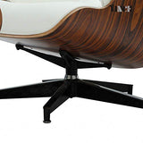 Chaise longue mi-siècle et pouf - Version plus grande - En cuir de fleur - Chaise moderne moderne - En bois massif - Mise à niveau 1 - Noyer crème