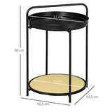 HOMCOM Table d'appoint Ronde Bout de canapé avec Plateaux Amovibles en métal et Effet cannage avec poignée - dim. 43,5L x 42,5l x 60H cm