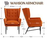 Wahson Grand Fauteuil 1 Place Salon Scandinave Pieds Métal, Chaise Salon en Velour Assise Rembourré Confortable avec Accoudoirs pour Salon/Chambre, Orange
