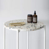 HAOXIANG Table D'appoint De Café À La Maison, Dessus D'effet De Terrazzo Et Jambes en Métal De Finition Blanche, Table De Thé De Support Occasionnel Rond pour,45x55cm