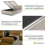 Juskys lit rembourré Nizza 180 x 200 cm - Cadre de lit avec sommier à Lattes, Coffre de lit et éclairage LED - lit avec Housse en Velours et surpiqûre Chesterfield - Beige