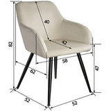 TecTake 800845 Chaise de Salle à Manger 1 Place Effet Velours Scandinave Pieds en Acier Noirs Élégant avec Accoudoirs – Diverses Couleurs (Crème)