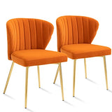 chaises de Salle à Manger Modernes en Velours - avec Pieds en métal doré - pour Salle à Manger, Cuisine, Le Salon (Lot de 2, Orange)