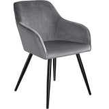 TecTake 800866 Lot de 4 Chaises de Salle à Manger Effet Velours Scandinave Pieds en Acier Noirs Élégant avec Accoudoirs – Diverses Couleurs (Gris)