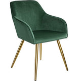 TecTake 800862 Lot de 4 Chaises de Salle à Manger Effet Velours Scandinave Pieds en Acier Dorés Élégant avec Accoudoirs – Diverses Couleurs (Vert Foncé)