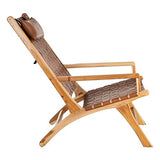 Tousmesmeubles Fauteuil Teck/Cuir tressé Cognac avec Coussin - Essaouira - L 66 x l 97 x H 90 - Neuf