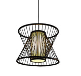 HIL Bambou Art Rotin Cage Lustre En Bambou, Jardin Moderne Créatif Restaurant Salle De Thé Couloir Allée Lampe De Bambou Bambou Plafond Lumière Café,50 * 40CM