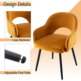 Wahson Lot de 2 Chaise Salle à Manger en Velours Chaise de Cuisine avec Pieds en Métal, Chaise de Salon pour Chambre/Restaurant（Jaune）