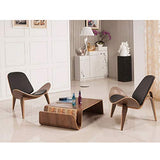 XFENG Chaise Moderne de Style Coquille médiévale, Chaise personnalisée for Avion, chaises de Bureau en Bois Massif avec Tapis et Dos en Cuir, Salon sans Bras en Couleur de Noyer for Le Salon